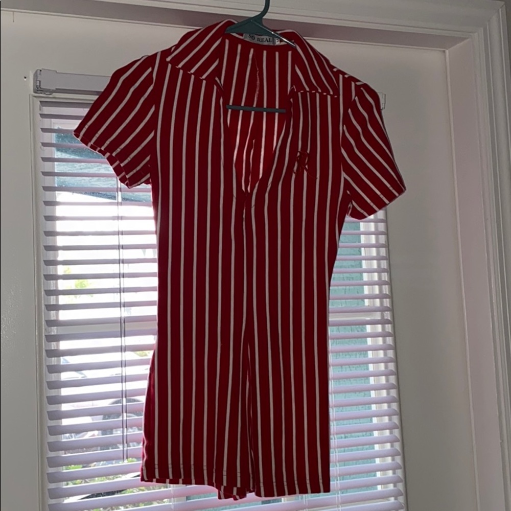Red and White Striped Romper